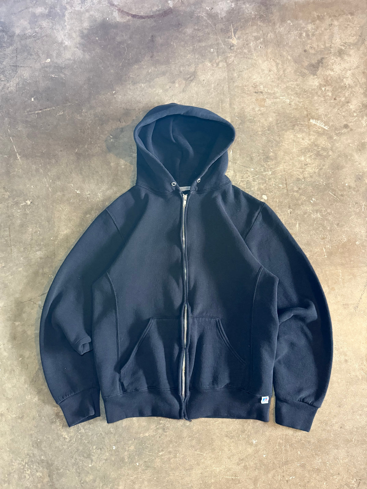 2000s Faded Black Russell Zip Hoodie (Medium)