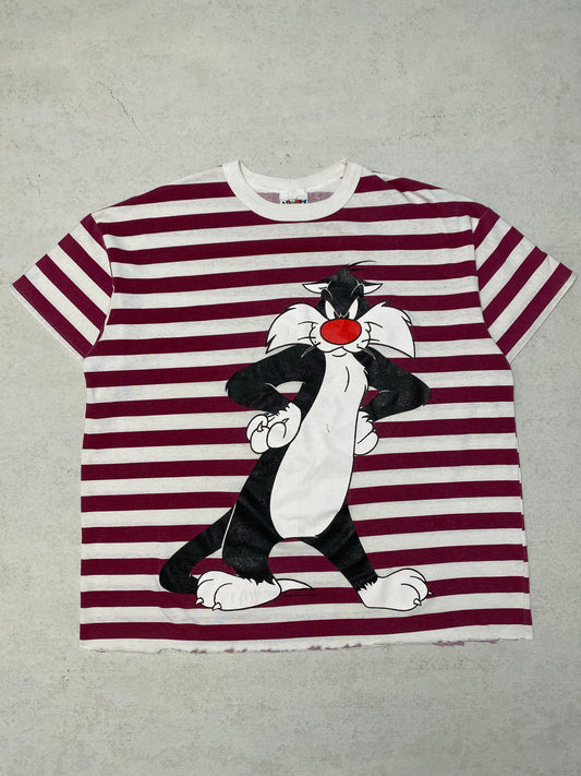 1996 Striped Sylvester Looney Tunes Cropped Tee  [XL]