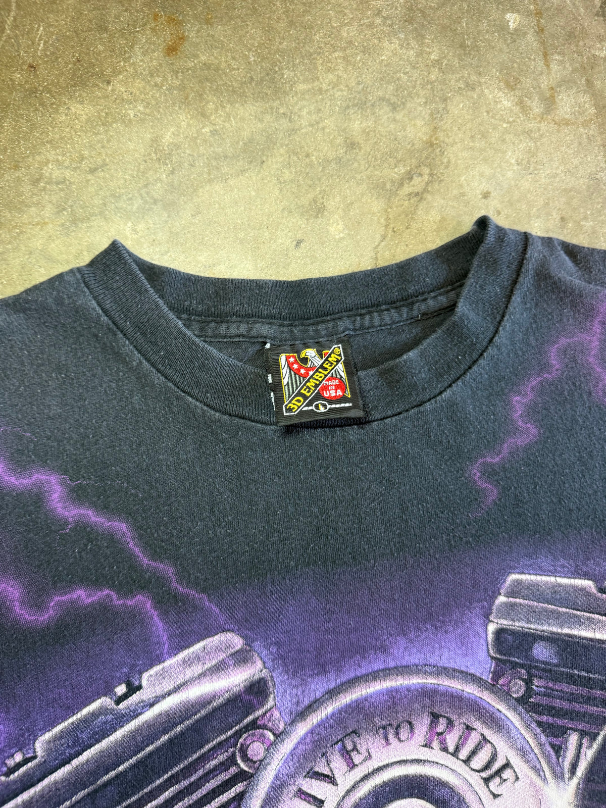 1990s Faded Lightning Thunder Biker Tee (Large)