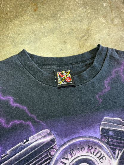 1990s Faded Lightning Thunder Biker Tee (Large)