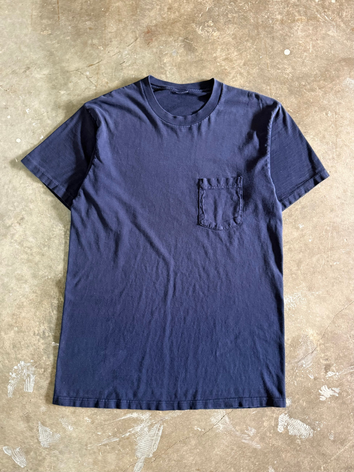 1990s Faded Navy Blank Pocket Tee (Large)