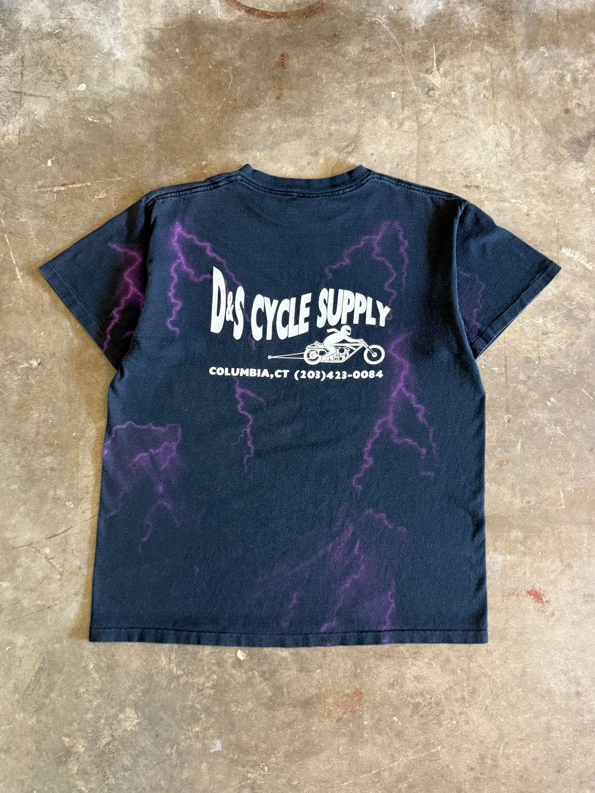 1990s Faded Lightning Thunder Biker Tee (Large)
