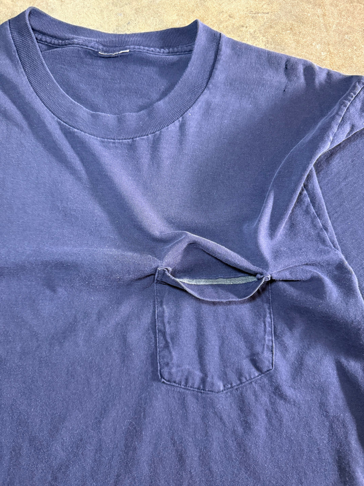 1990s Faded Navy Blank Pocket Tee (Large)