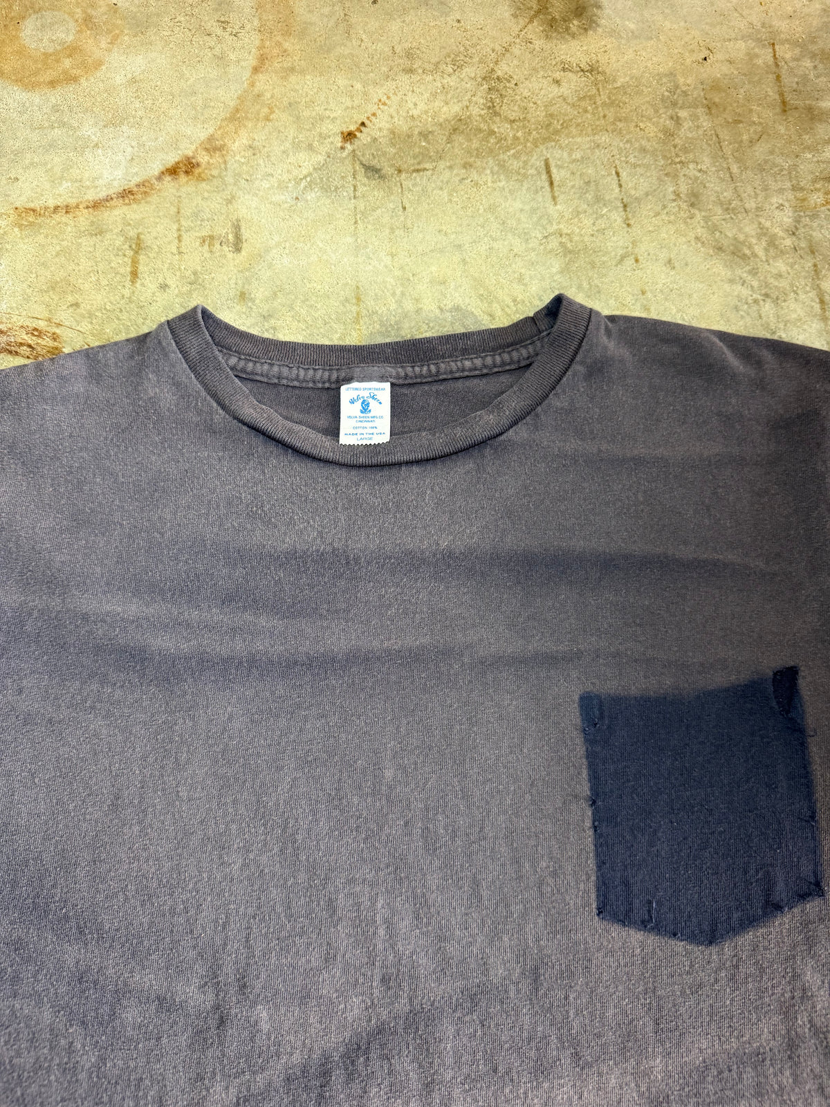 1990s Faded Navy Ghost Pocket Blank Tee (Large)