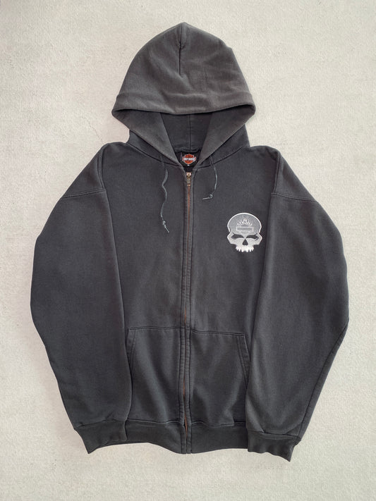 1990s Faded Harley Davidson Skull Zip Up Hoodie [XL]