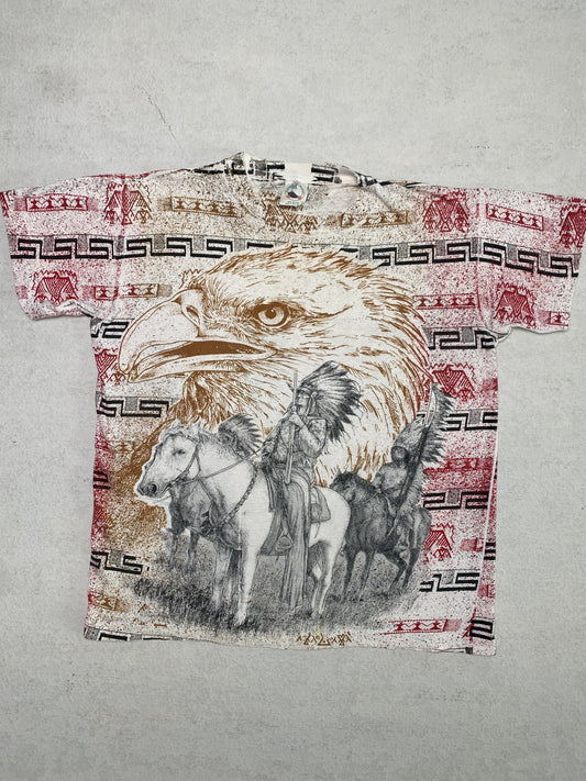 1990s Native Eagle All Over Print Tee [L]