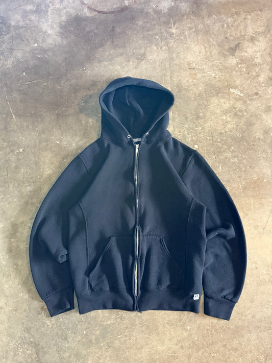 2000s Faded Black Russell Zip Hoodie (Medium)