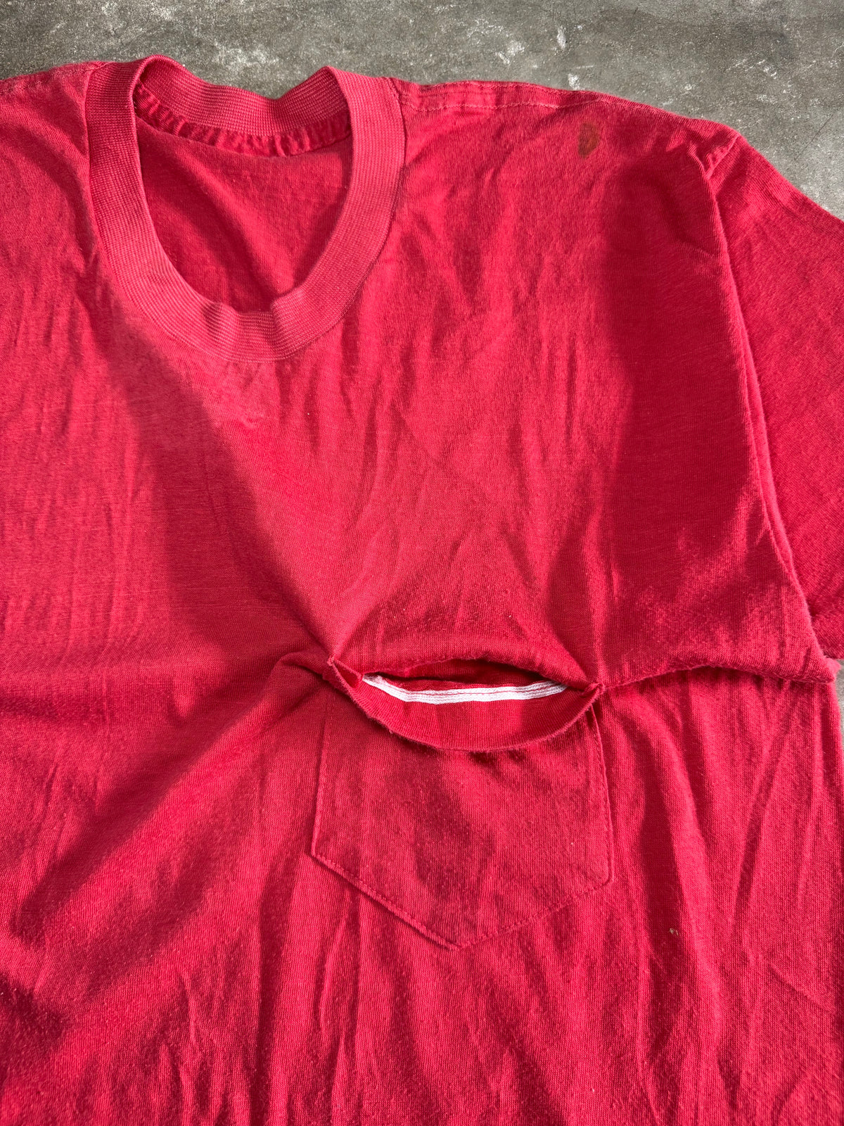1960s Faded Red Selvaged Pocket Blank Tee (Medium)